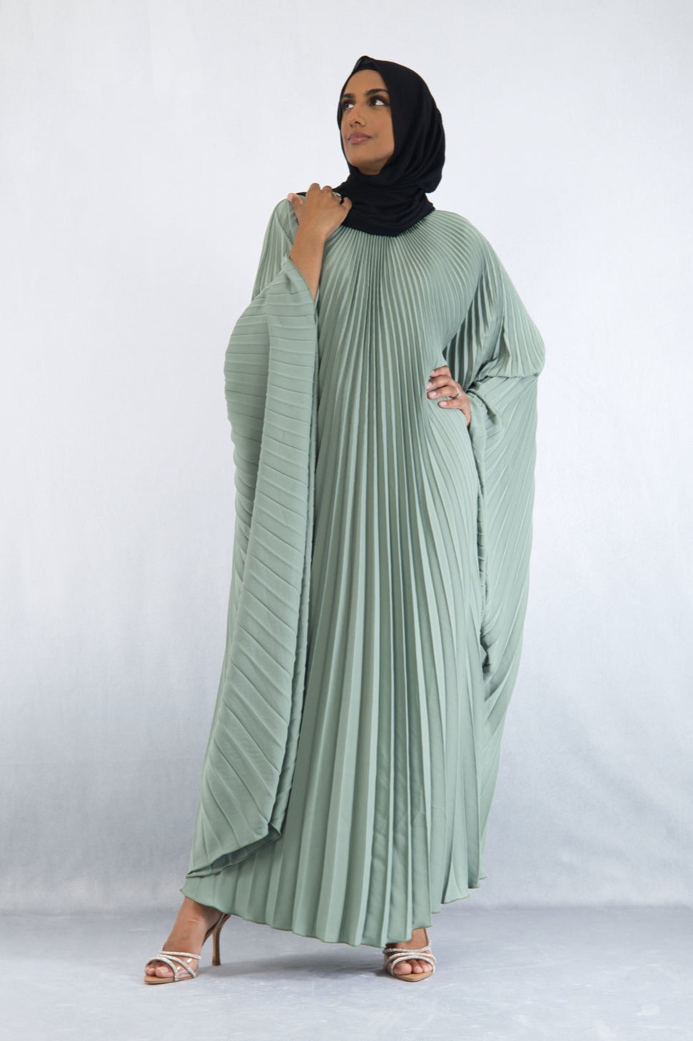 Elyana Pleated Abaya Sage Green